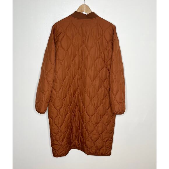 Everlane The Renew Long Lined Quilted Puffer Jacket Womens Large Rust Orange - Picture 12 of 15